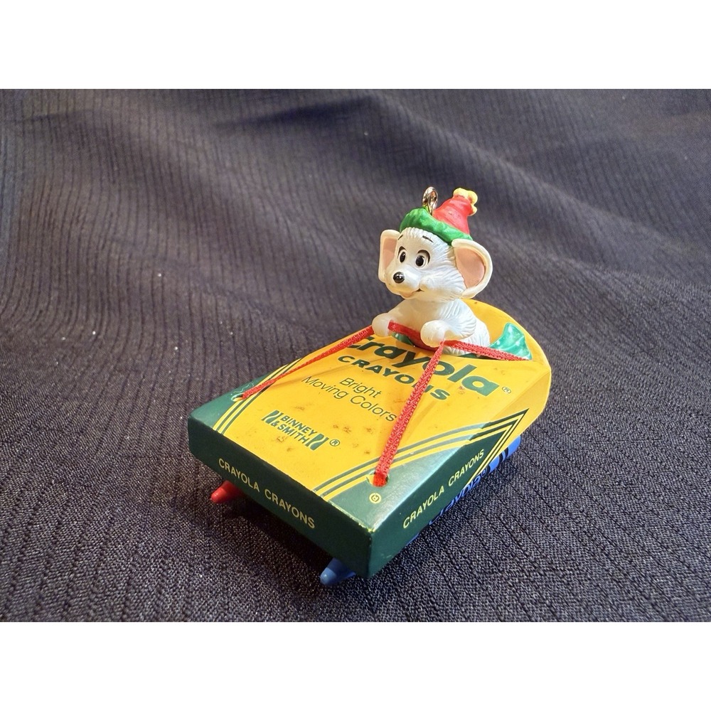 Vintage Hallmark Crayola Crayons Ornament 1990 Mouse on Sled Christmas Decor